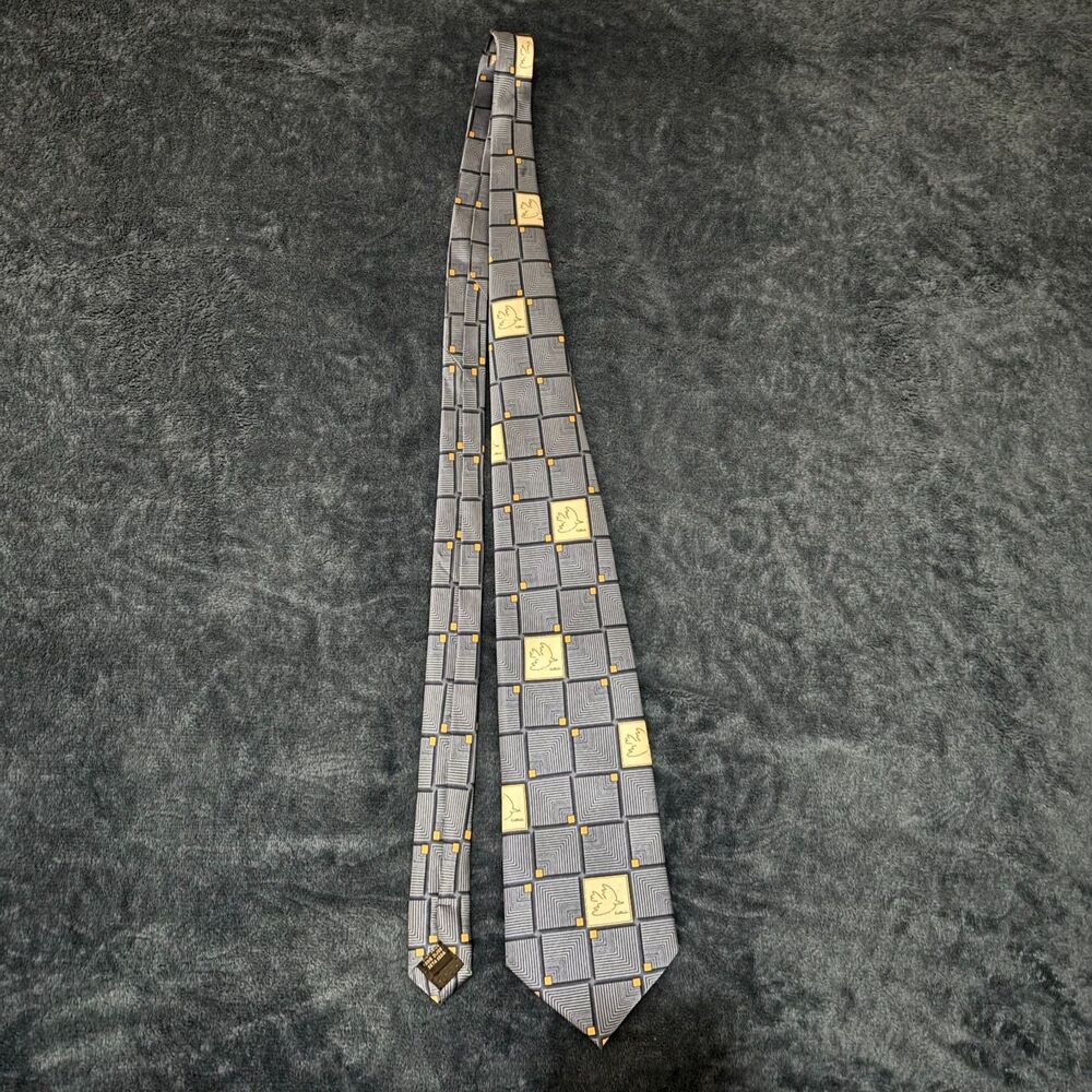 Pablo Picasso Designer gray and black geometric w/yellow square accent necktie